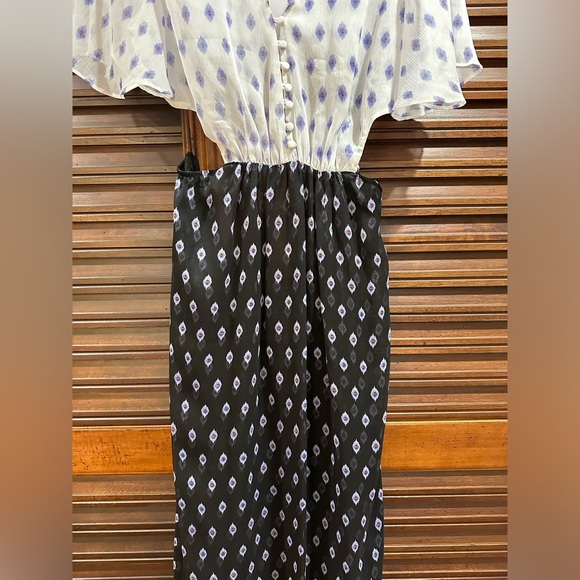 MISA Los Angeles Polka Dot Print Long Dress Size Large NWT NAVY BOTTOM WHITE TOP - Picture 4 of 12